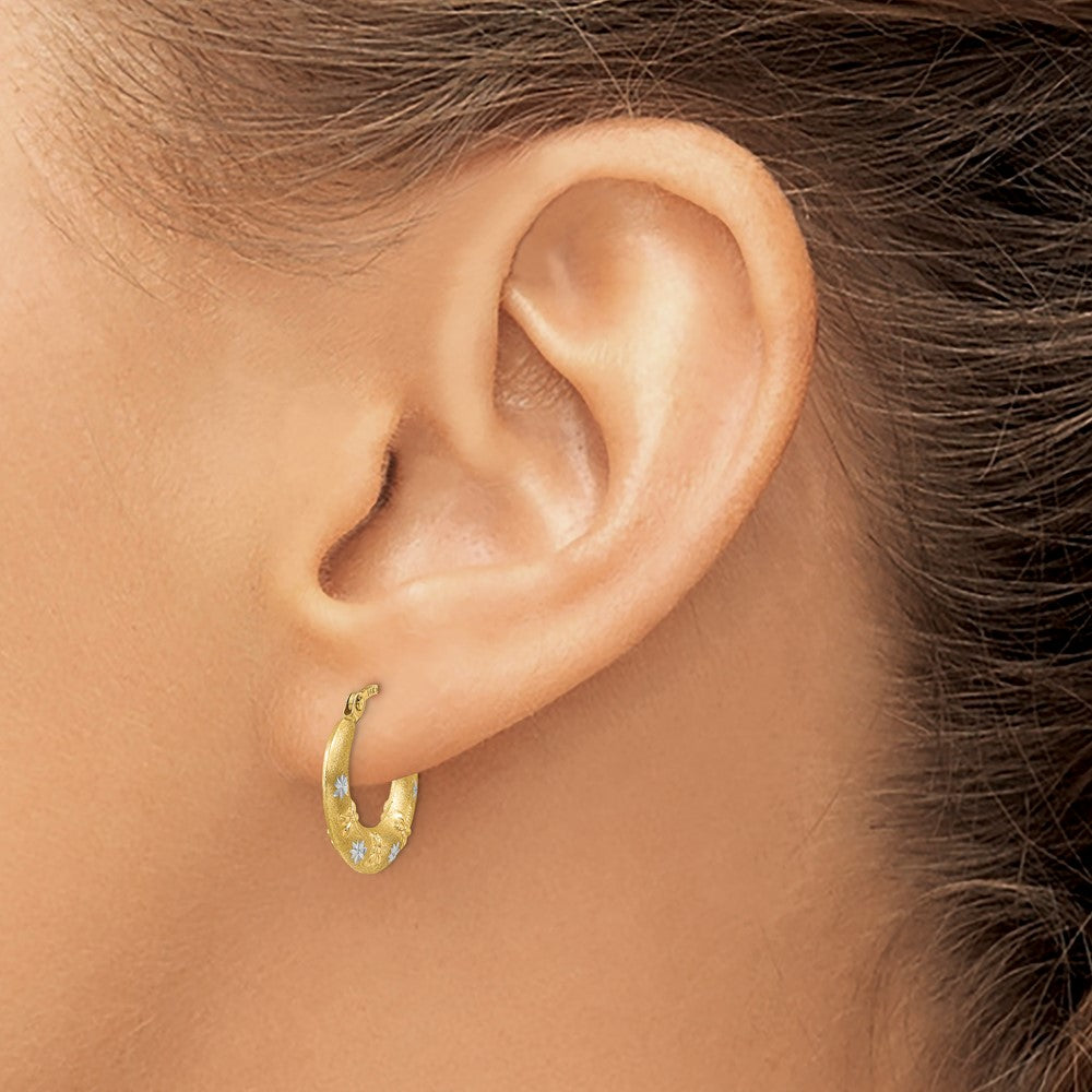 14K Yellow & Rhodium Hoop Earrings