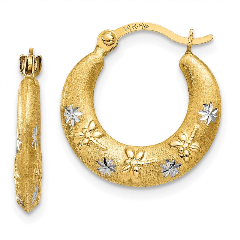 14K Yellow & Rhodium Hoop Earrings
