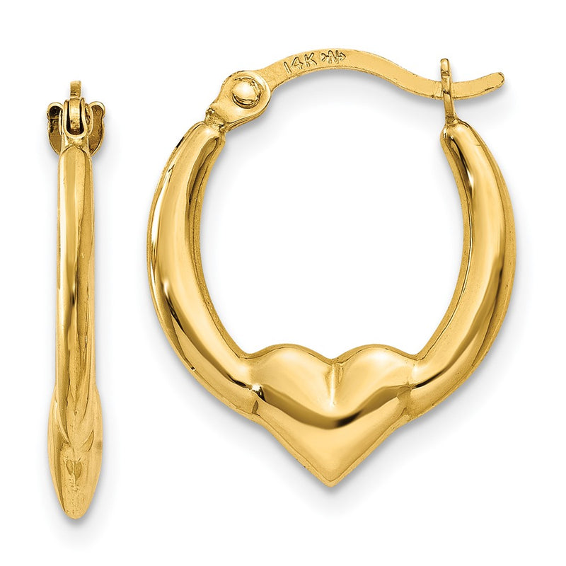 14K Yellow Gold Heart Hoop Earrings