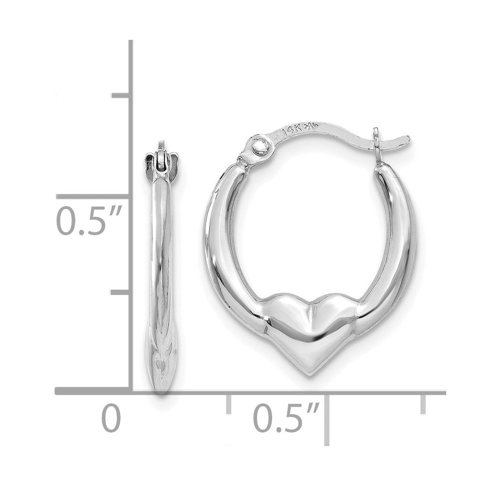 14K White Gold Heart Hoop Earrings