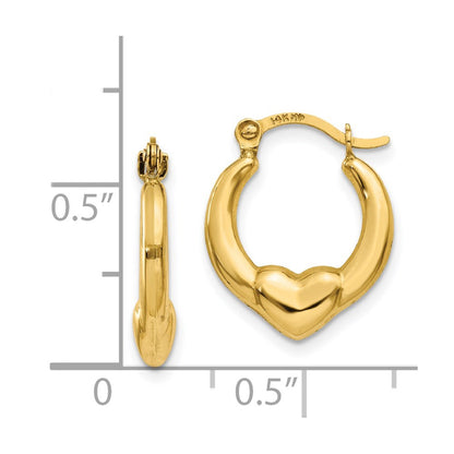 14K Yellow Gold Hollow Heart Hoop Earrings