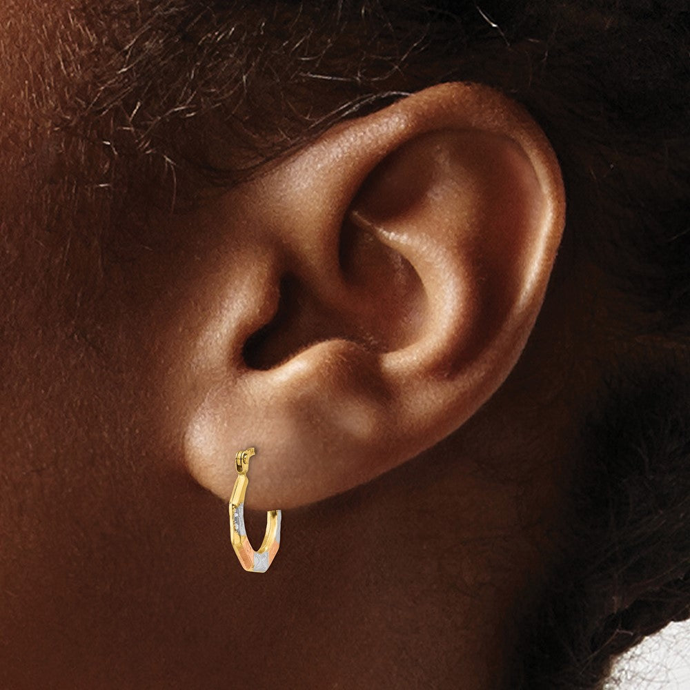 14K Yellow & Rhodium White And Rose Hoop Earrings