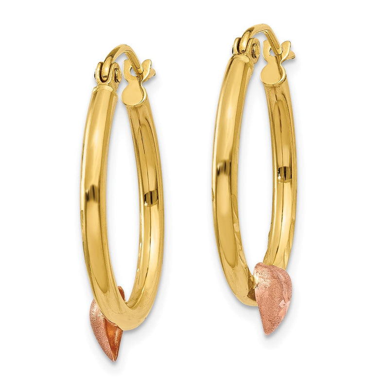 14K Two-Tone Yellow & Rose Gold Heart Hoop Earrings