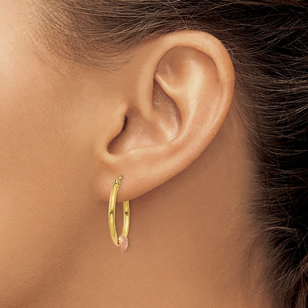 14K Two-Tone Yellow & Rose Gold Heart Hoop Earrings