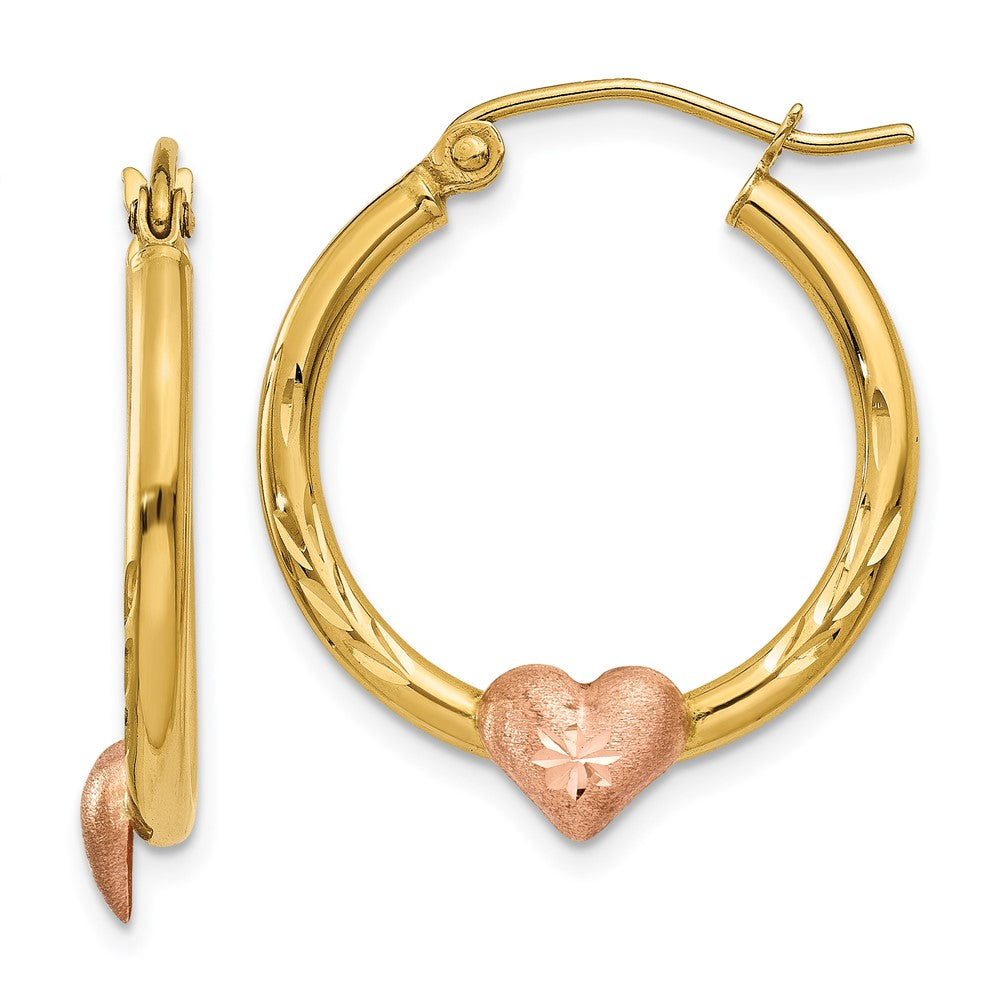 14K Two-Tone Yellow & Rose Gold Heart Hoop Earrings