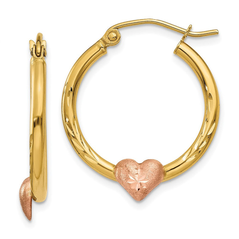 14K Two-Tone Yellow & Rose Gold Heart Hoop Earrings