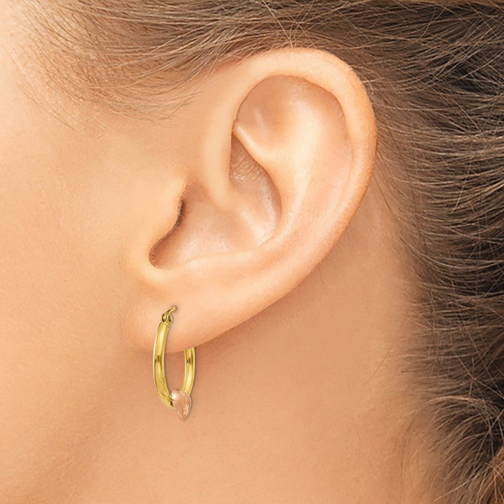 14K Two-Tone Yellow & Rose Gold Heart D/C Hoop Earrings