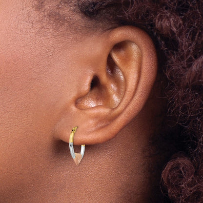 14K Yellow & Rhodium White And Rose Heart Hoop Earrings