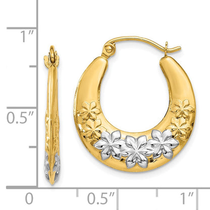 14K Yellow & Rhodium Hollow Flowers Hoop Earrings