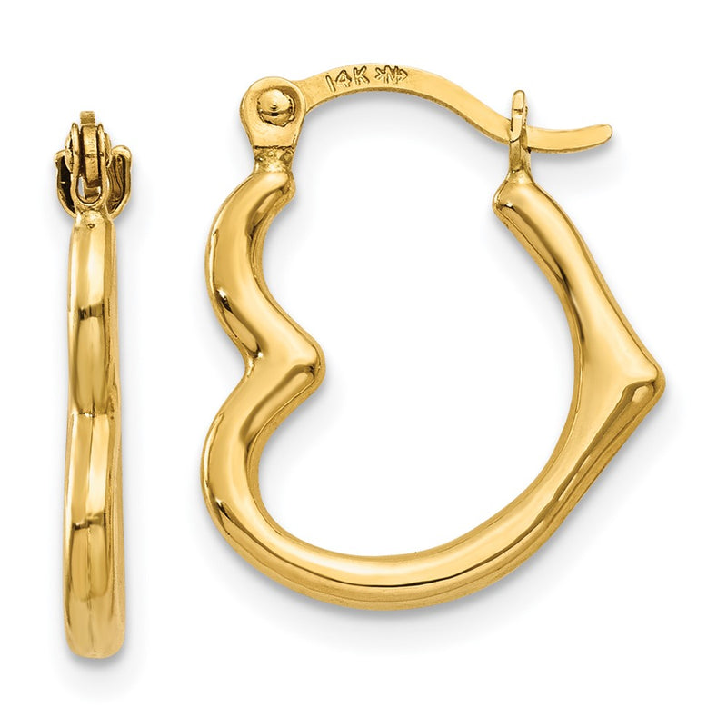 14K Yellow Gold Heart Shaped Hollow Hoop Earrings