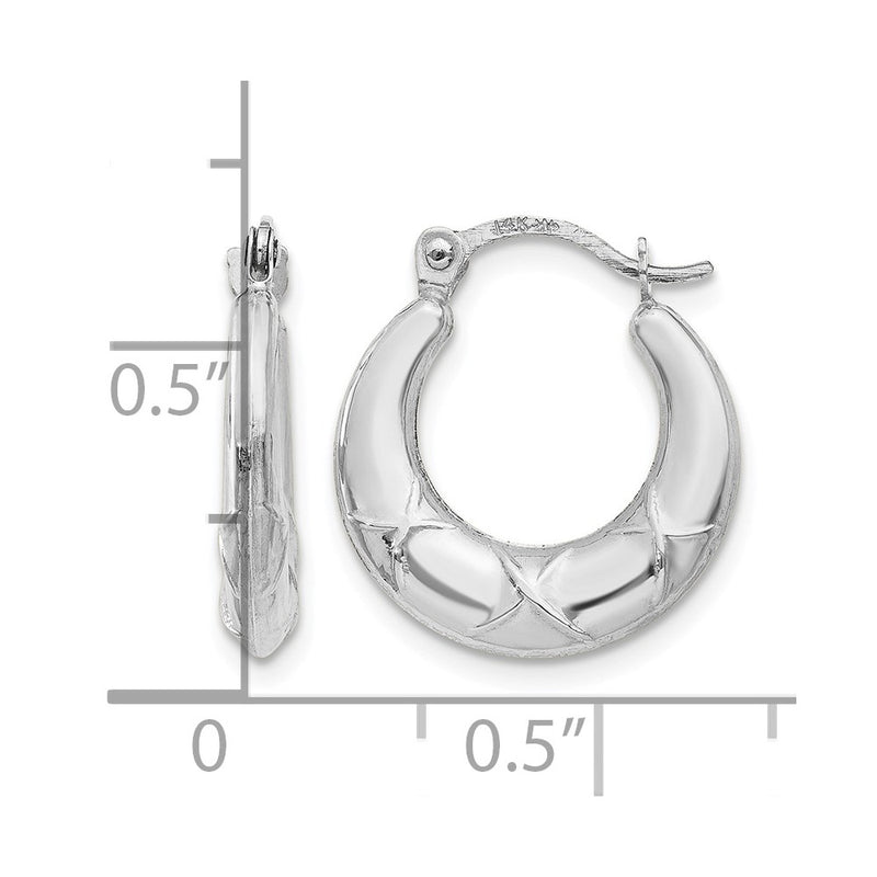 14K White Gold Hollow X Hoop Earrings