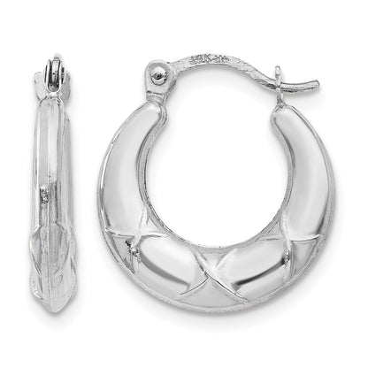 14K White Gold Hollow X Hoop Earrings