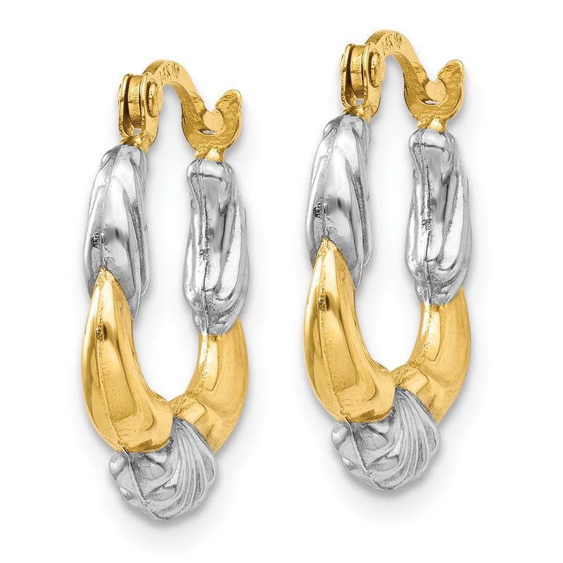 14K Yellow & Rhodium Hollow Scalloped Hoop Earrings