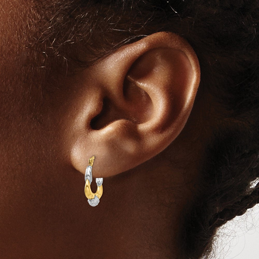 14K Yellow & Rhodium Hollow Scalloped Hoop Earrings