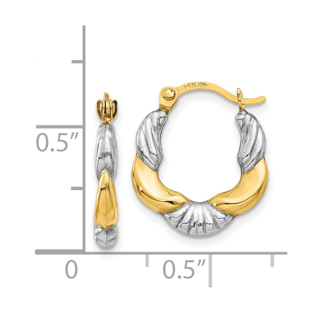14K Yellow & Rhodium Hollow Scalloped Hoop Earrings