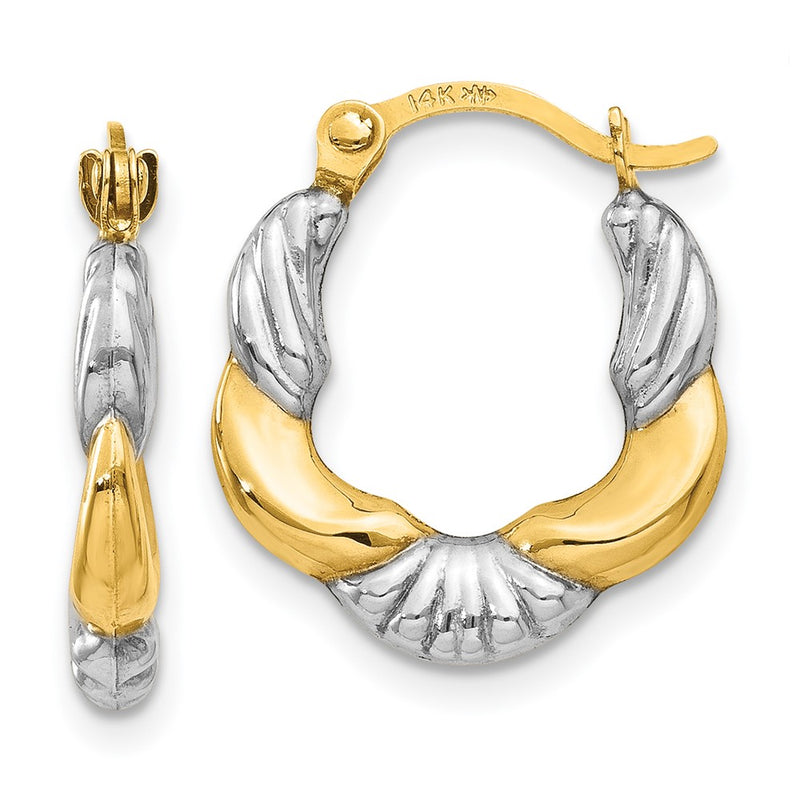14K Yellow & Rhodium Hollow Scalloped Hoop Earrings