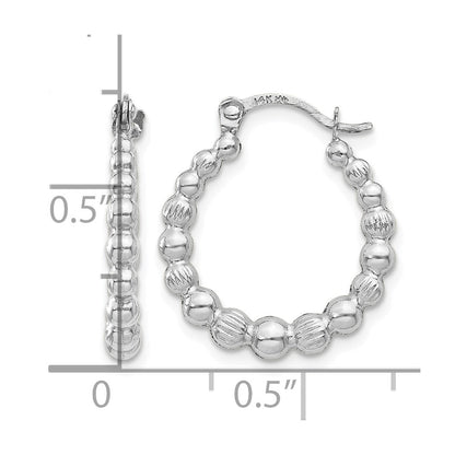14K White Gold Beaded Hoop Earrings