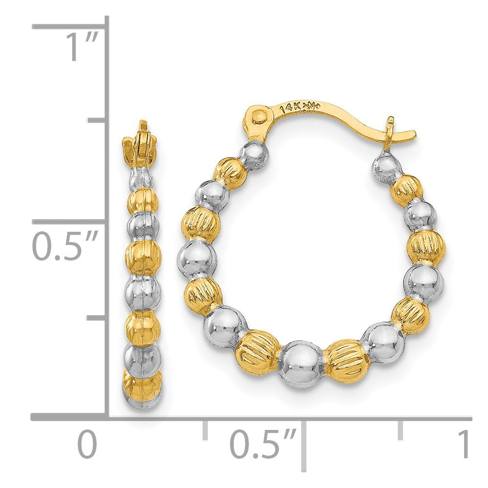 14K Yellow & Rhodium Beaded Hoop Earrings