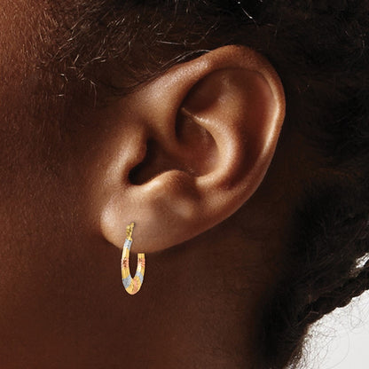 14K Yellow & Rhodium White And Rose Hollow Textured Hoop Earrings