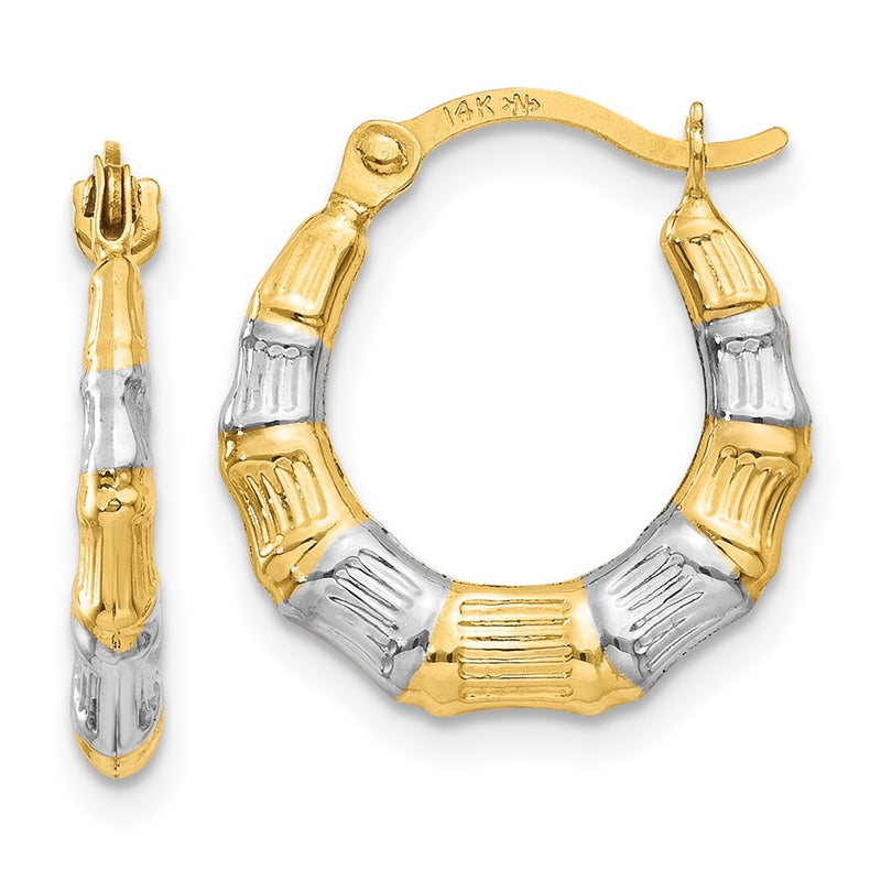 14K Yellow & Rhodium Hollow Bamboo Hoop Earrings