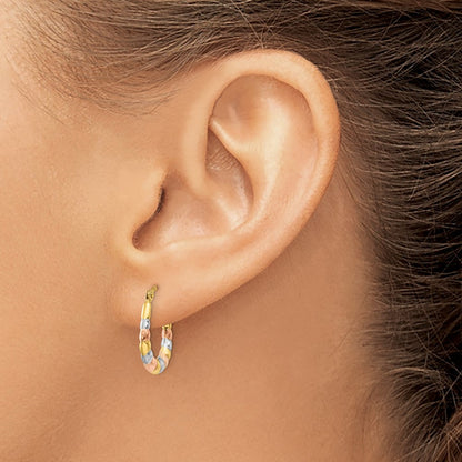 14K Yellow & Rhodium White And Rose Hollow Scalloped Hoop Earrings