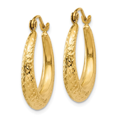 14K Yellow Gold Diamond Cut Hollow Hoop Earrings
