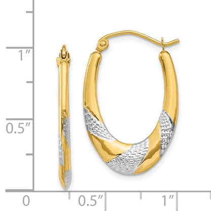 14K Yellow & Rhodium Hollow Oval Hoop Earrings