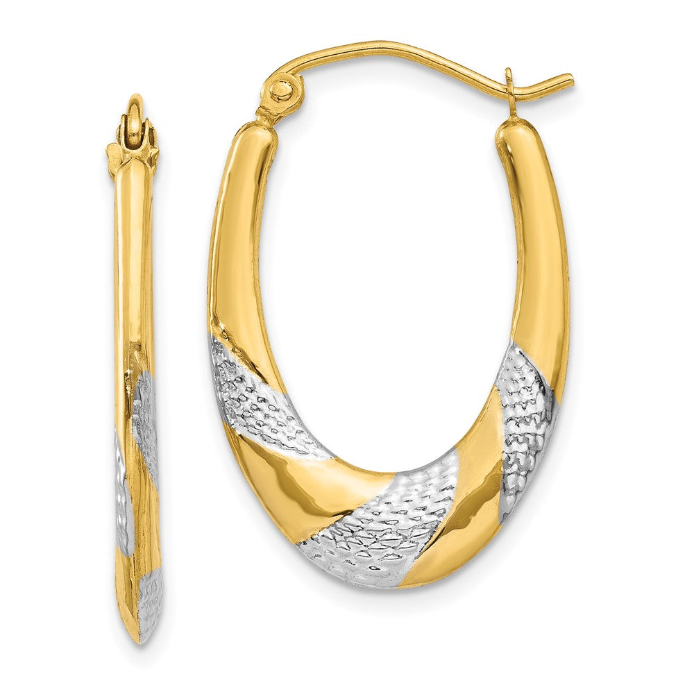 14K Yellow & Rhodium Hollow Oval Hoop Earrings