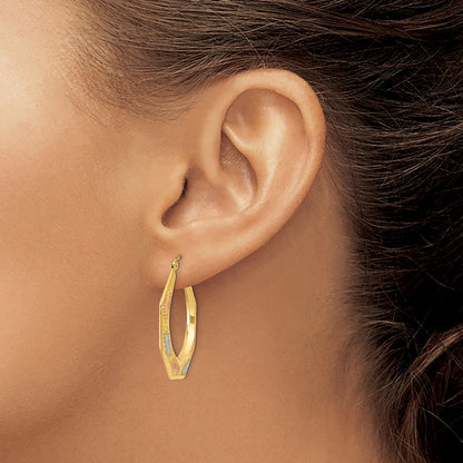 14K Yellow & Rhodium White And Rose Hollow Hoop Earrings