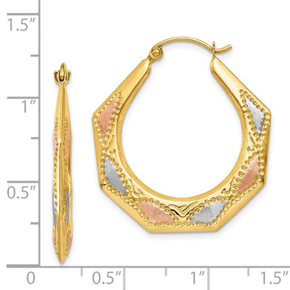 14K Yellow & Rhodium White And Rose Hollow Hoop Earrings