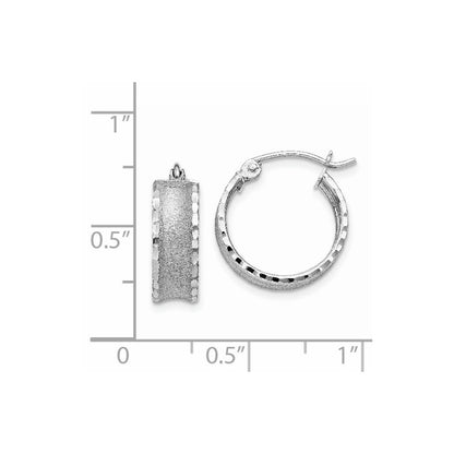 14K White Gold Diamond Cut Satin Hoop Earrings