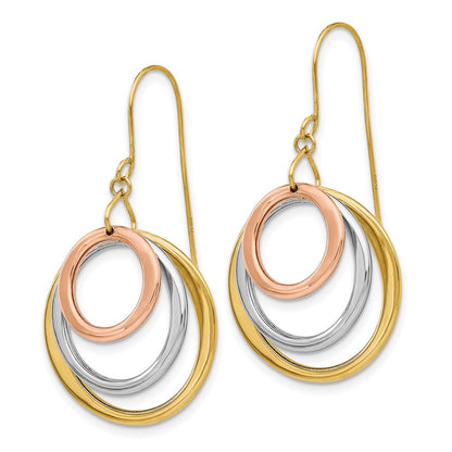 14K Tri-Color Circle Dangle Shepherd Hook Earrings