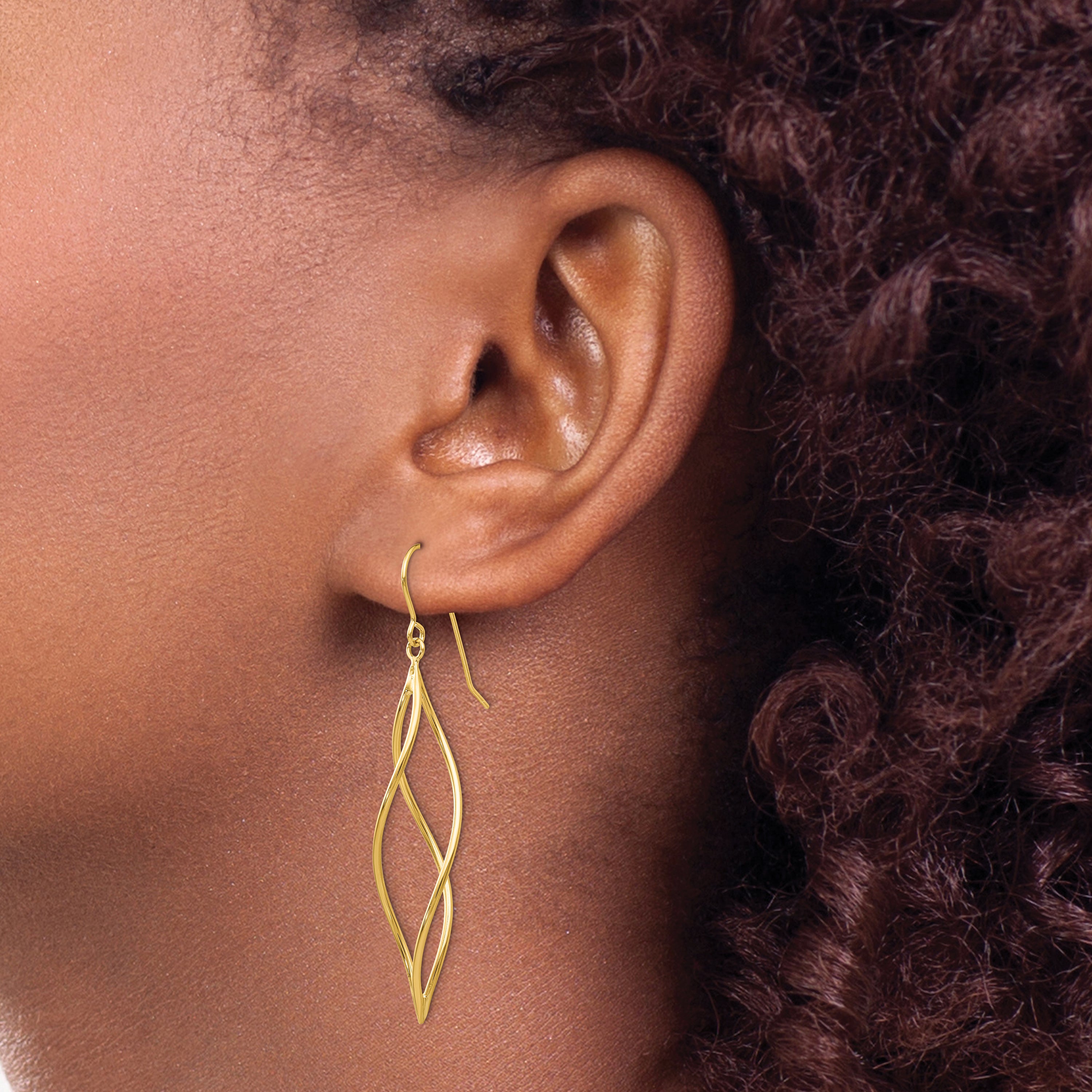 14K Yellow Gold Polished Long Twisted Dangle Earrings