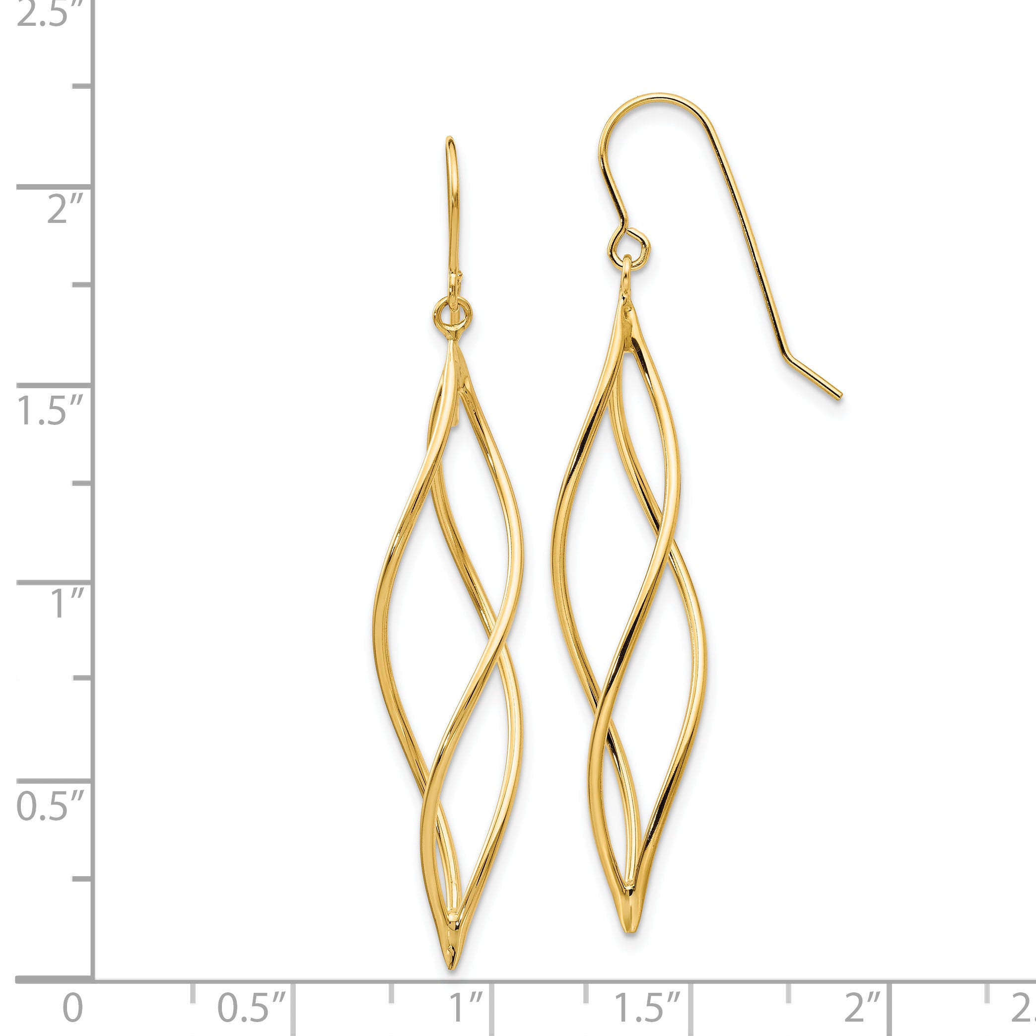 14K Yellow Gold Polished Long Twisted Dangle Earrings