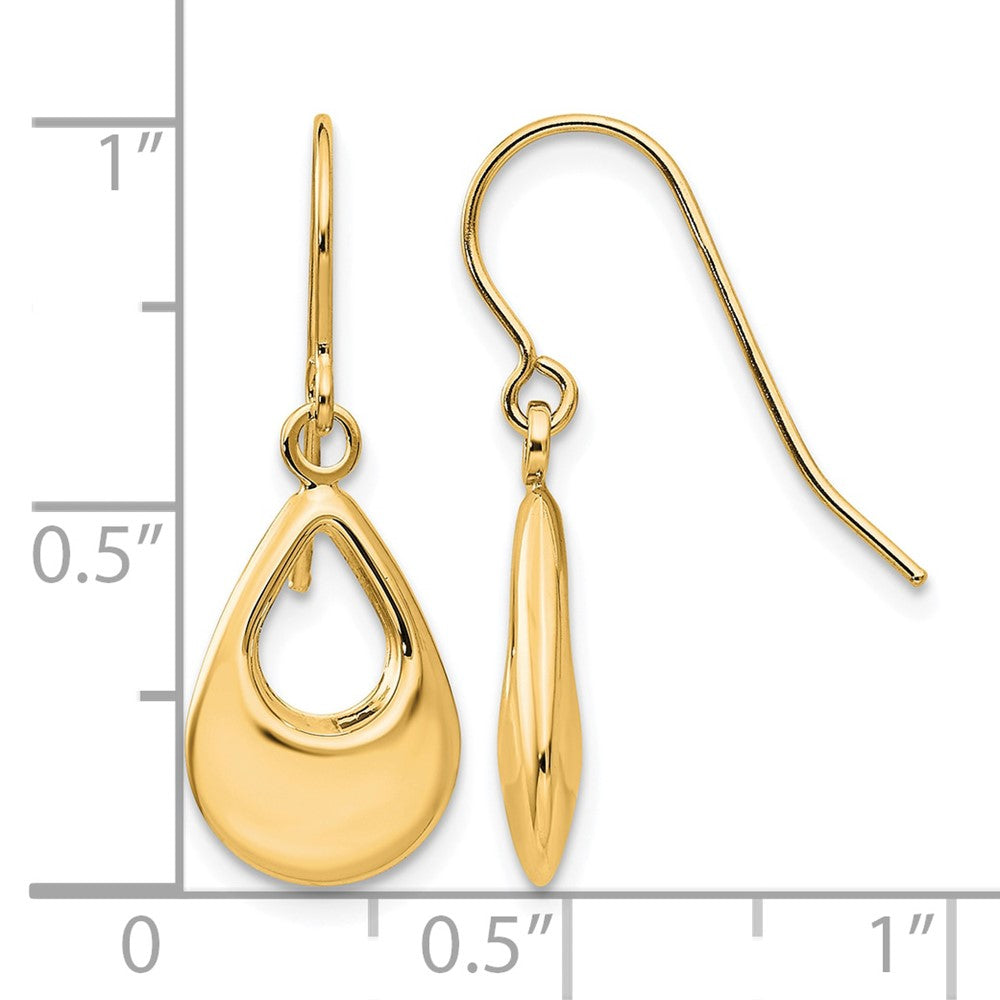 14K Yellow Gold Teardrop Hollow Dangle Earrings