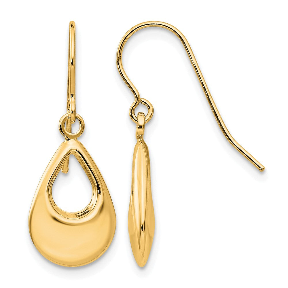 14K Yellow Gold Teardrop Hollow Dangle Earrings