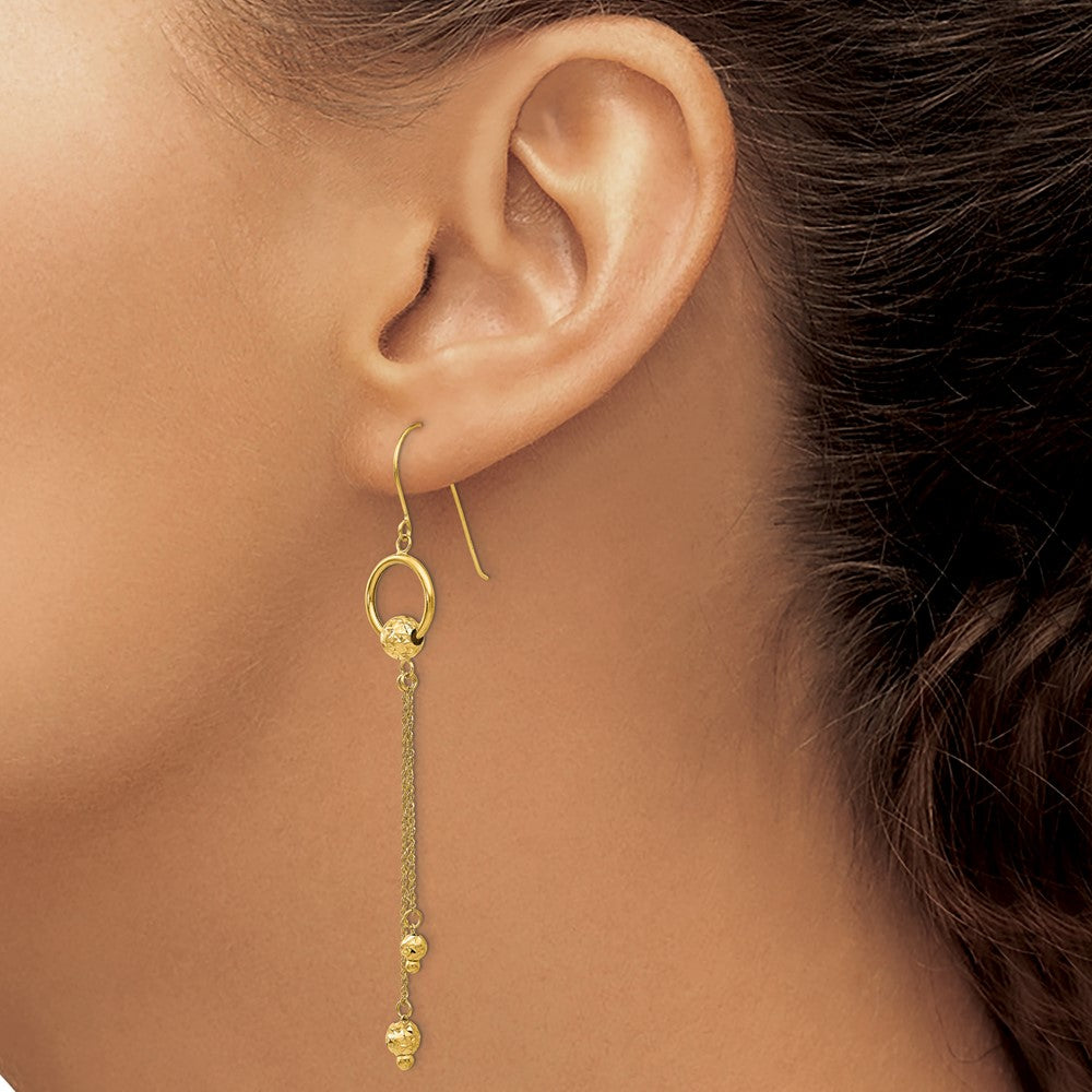 14K Yellow Gold Diamond Cut Dangle Shepherd Hook Earrings