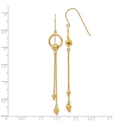 14K Yellow Gold Diamond Cut Dangle Shepherd Hook Earrings