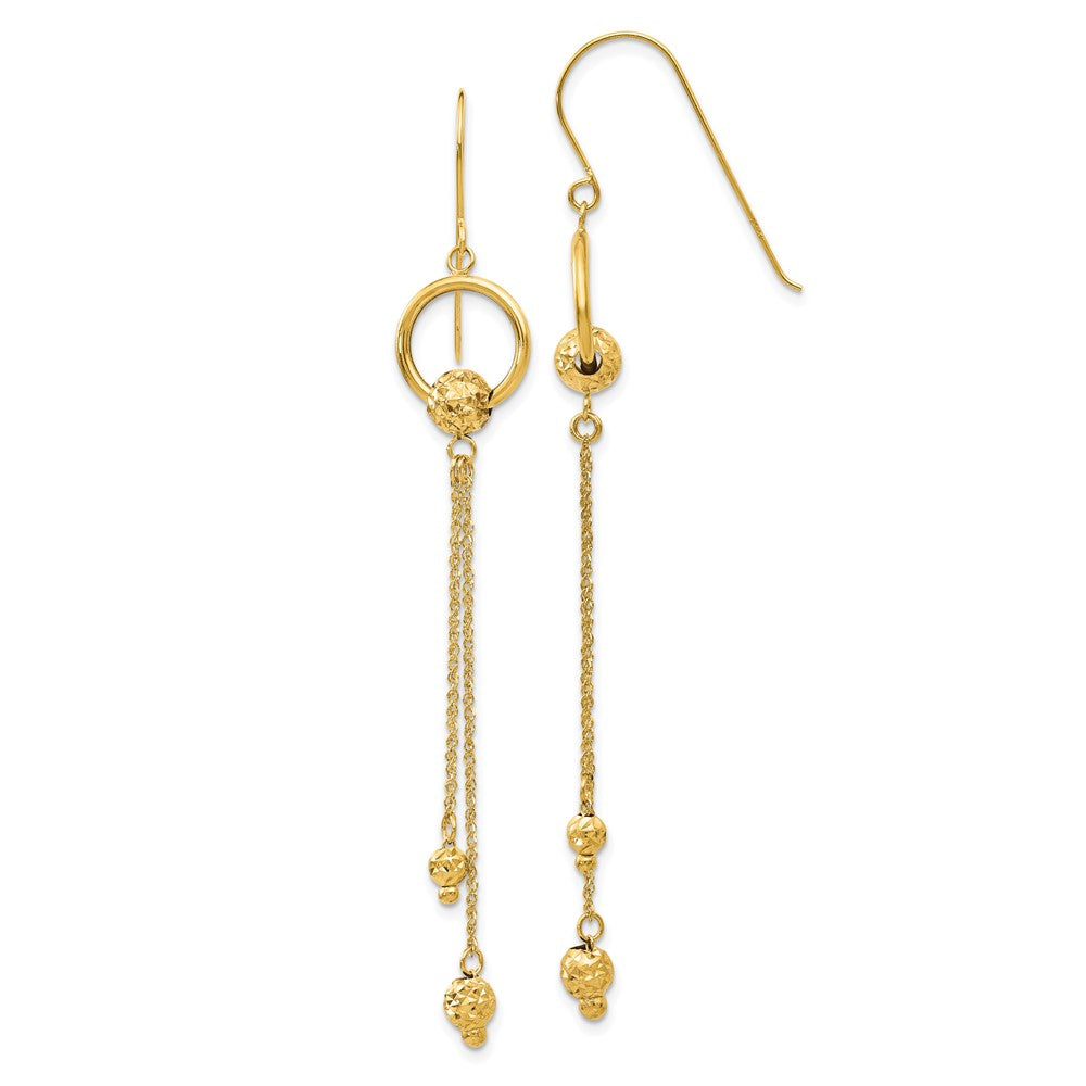 14K Yellow Gold Diamond Cut Dangle Shepherd Hook Earrings