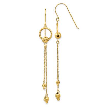 14K Yellow Gold Diamond Cut Dangle Shepherd Hook Earrings