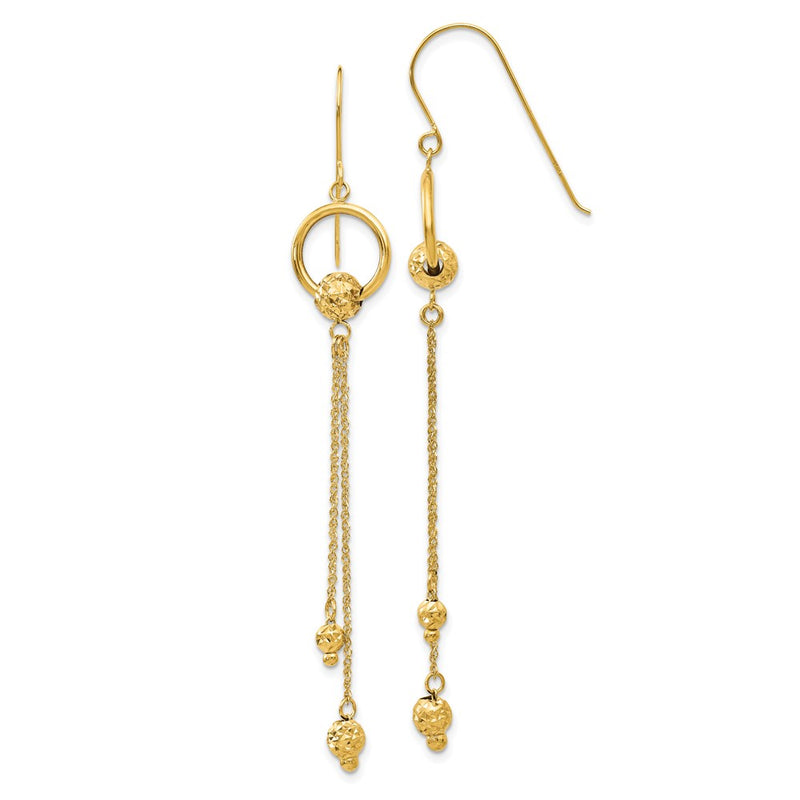 14K Yellow Gold Diamond Cut Dangle Shepherd Hook Earrings