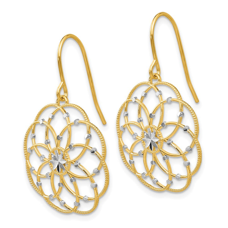 14K Yellow & Rhodium Diamond-Cut Fancy Shepherd Hook Earrings