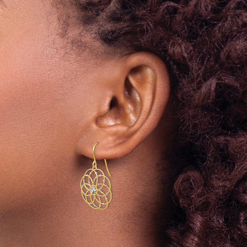 14K Yellow & Rhodium Diamond-Cut Fancy Shepherd Hook Earrings