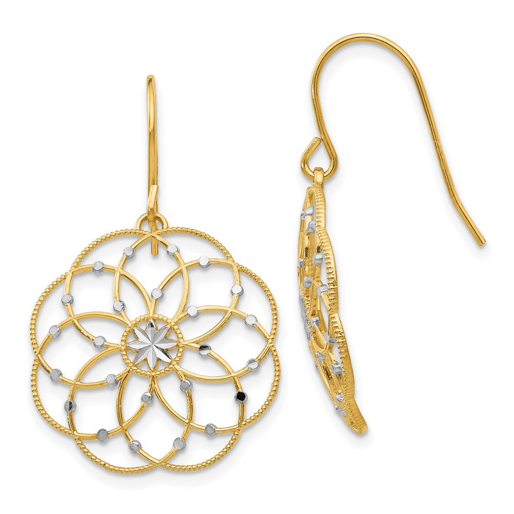 14K Yellow & Rhodium Diamond-Cut Fancy Shepherd Hook Earrings