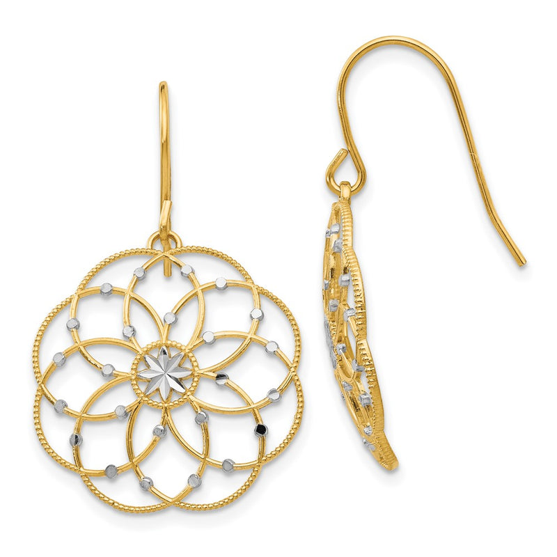 14K Yellow & Rhodium Diamond-Cut Fancy Shepherd Hook Earrings