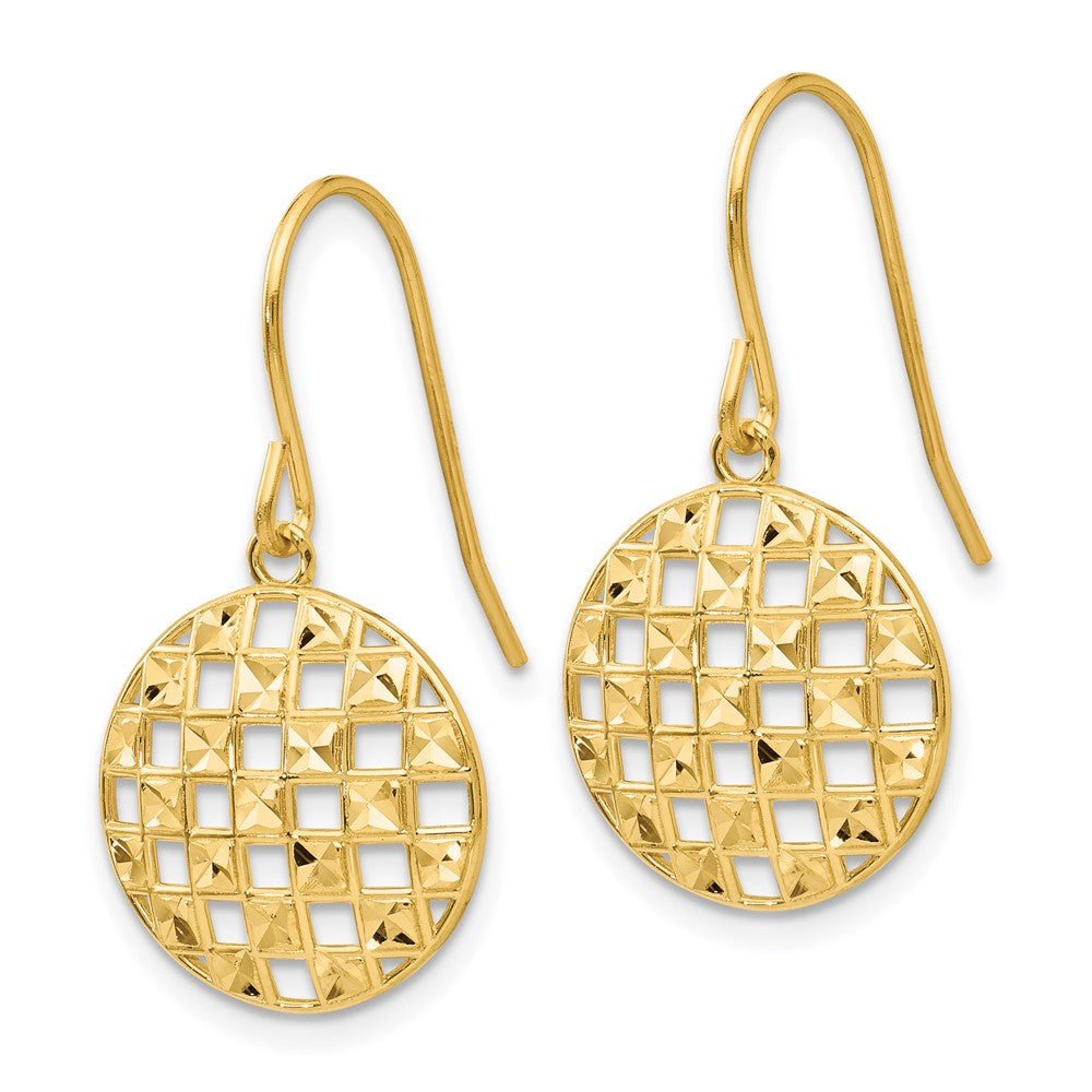 14K Yellow Gold Circle Diamond-Cut Shepherd Hook Earrings