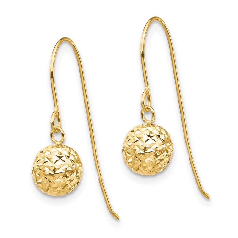 14K Yellow Gold 6mm Diamond Cut Bead Dangle Earrings