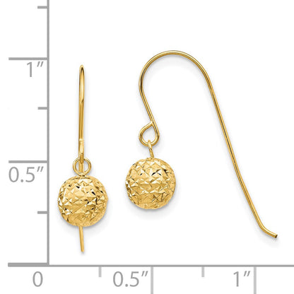14K Yellow Gold 6mm Diamond Cut Bead Dangle Earrings