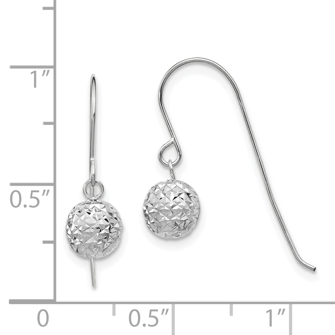 14K White Gold 6mm Diamond Cut Ball Dangle Earrings