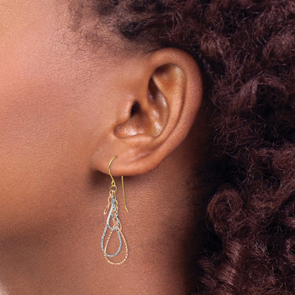 14K Tri-Color Diamond Cut Tear Drop Dangle Earrings